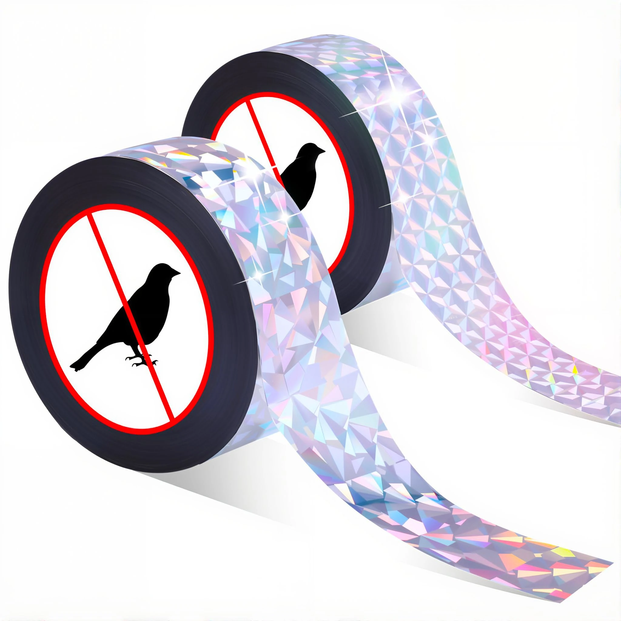 2Pack Bird Scare Tape,262ft Double Sided Bird Deterrent Tape Reflective Holographic Bird Scare Repellent Flash Tape for Pigeon Gulls Crows Starlings Swallows,2.4cm*80m