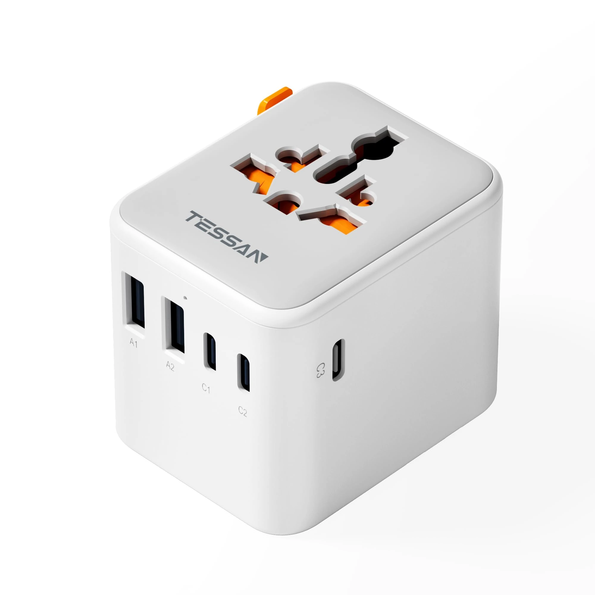 TESSAN Universal travel adapter, Travel Plug Adapter Worldwide with 1 Universal AC Outlet 5 USB Ports (3 USB C), International Plug Adaptor for UK to Europe USA Australia Ireland (Type C G A I)
