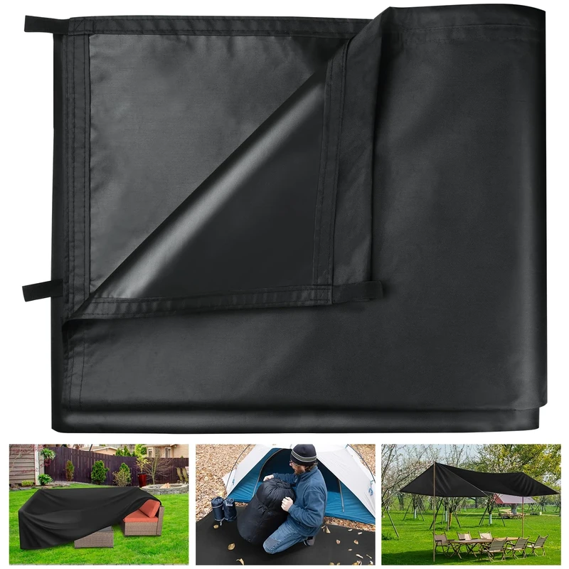 Honsaifau Waterproof Tarpaulin Outdoor Cover: Black 1.5m x 3m 420D Lightweight Oxford Fabric Tarp Sheet with Reinforced Loops - Tear-Resistant UV Protection for Camping Backpacking Hiking Shelter