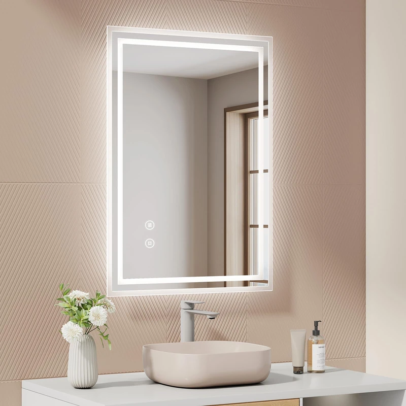 EMKE Bathroom Mirror with LED Light, 50 x 70 cm, Anti-fog, Touch Switch, Bathroom Mirror Cool White Dimmable, Memory Function, Auto Power Off After 3 Hours, LED Bathroom Mirror - Image 1
