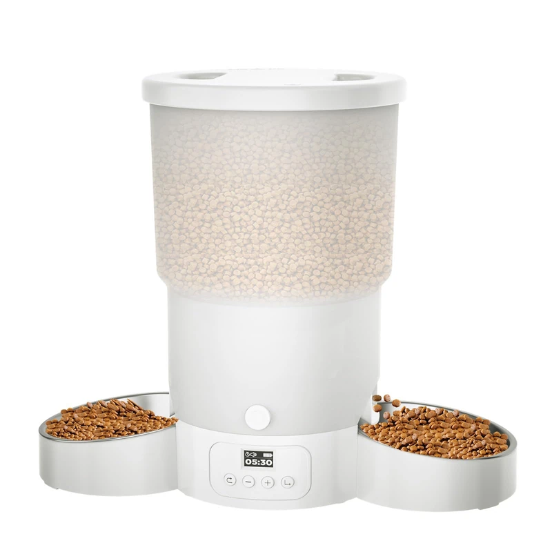 Gimars 5L Automatic Cat Feeder 2 Stainless Bowls, Easy to Set Up, Programmable Timer 1-6 Meals a Day Dispenser Food Cat and Dog in Sealed Design, Voice Recording 10s