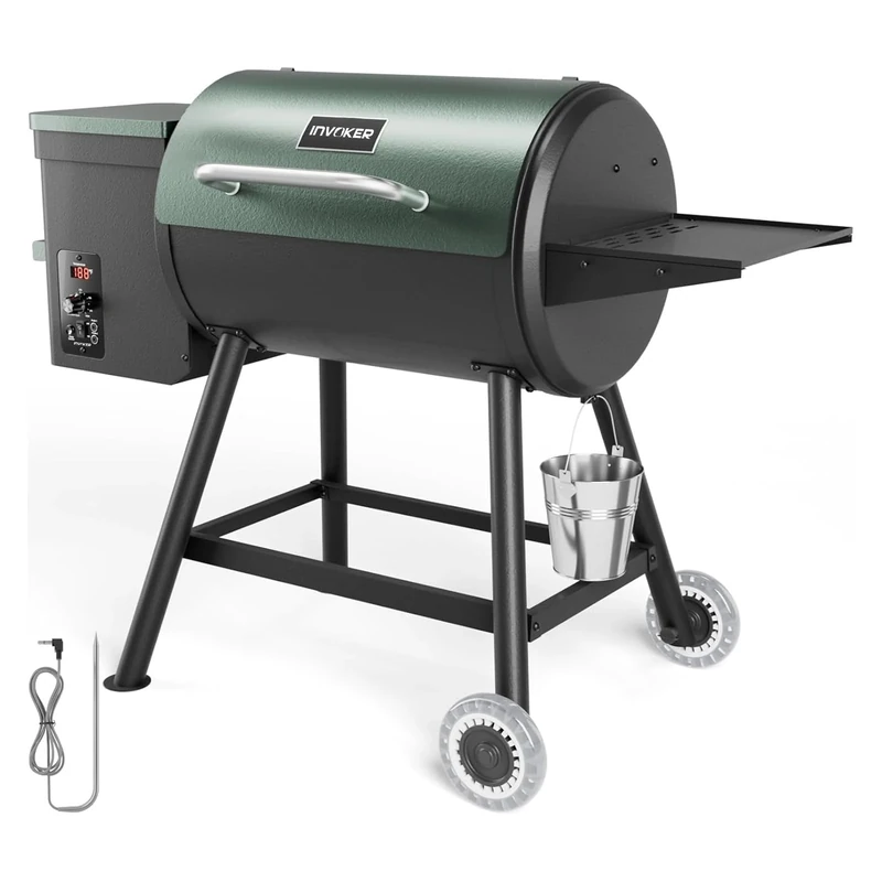 Wood Pellet Grill & Smoker, 6-in-1 Pellet Grill PID Automatic Temperature Control 457 Sq. in Area for Outdoor Backyard, Green