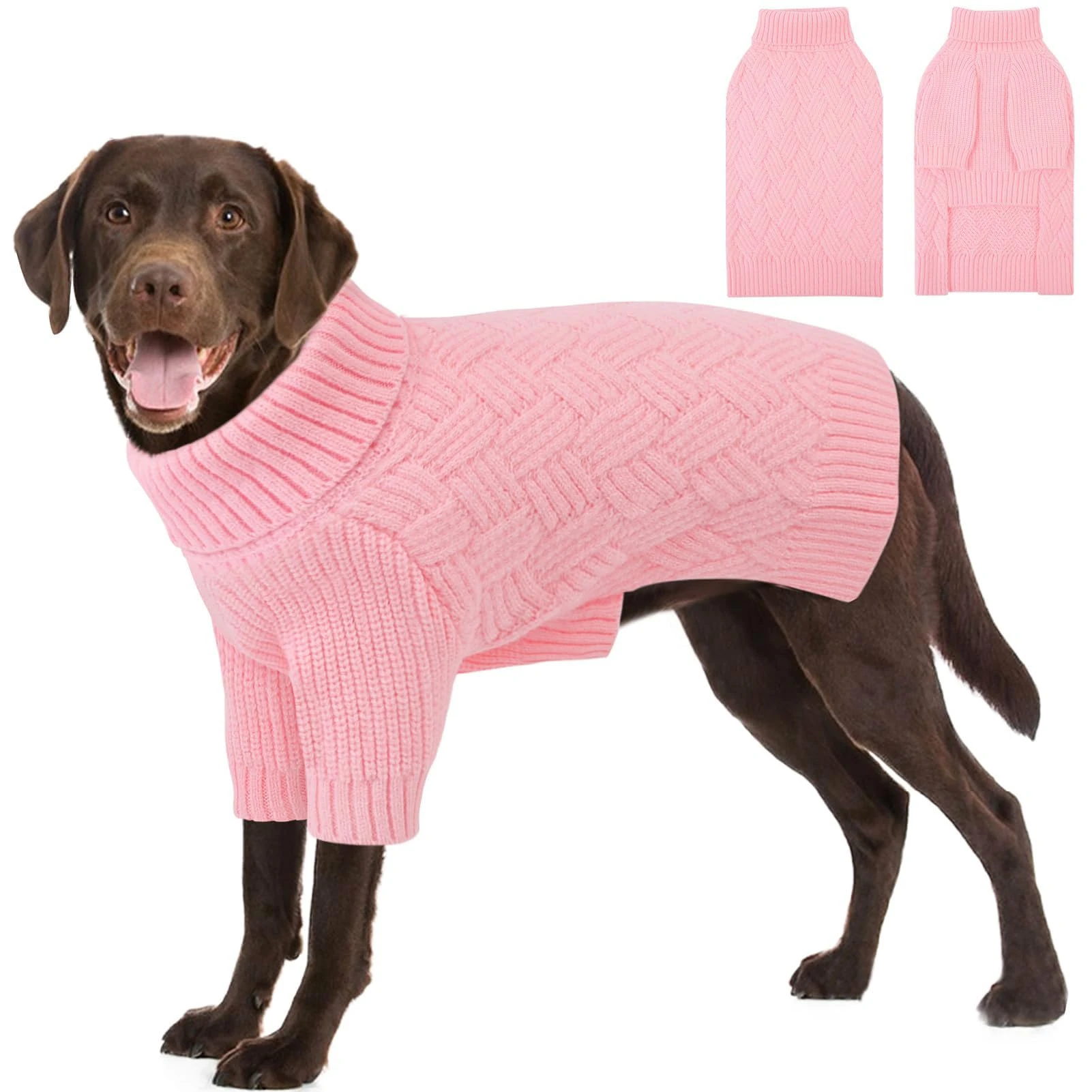 AOFITEE XXL Dog Jumper, Dog Jumpers for Large Dogs, Warm Greyhound Christmas Jumper Knitted Sweater, Turtleneck Large Dogs Jumpers Winter Sweaters for Golden Retriever, Labrador, Doberman (Pink 2XL)