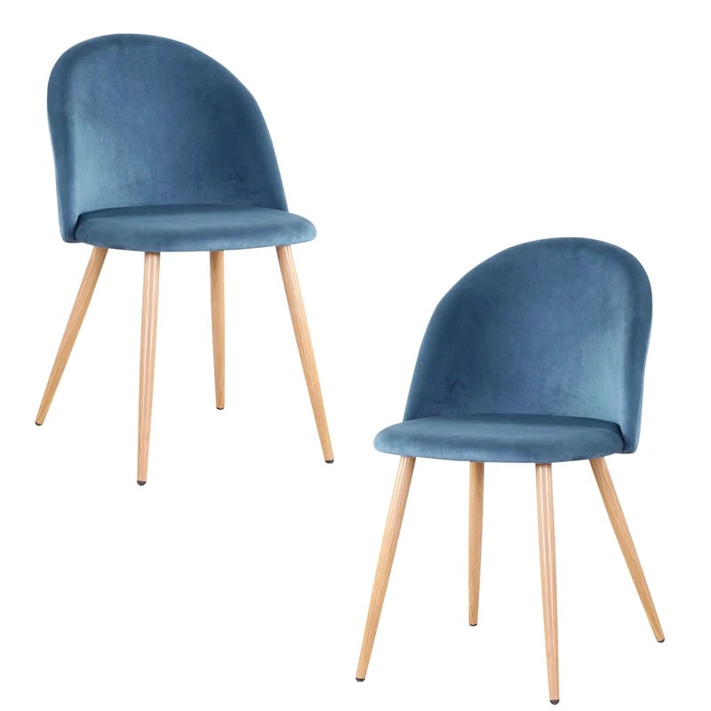 GrandCA HOME Set of 2 Dining Room Chairs, Set of 2 Velvet Dining Chairs with Wood Effect Iron Legs, Versatile for Office, Cafe, Kitchen, Living Room, Bedroom (Blue, 2) - Image 1