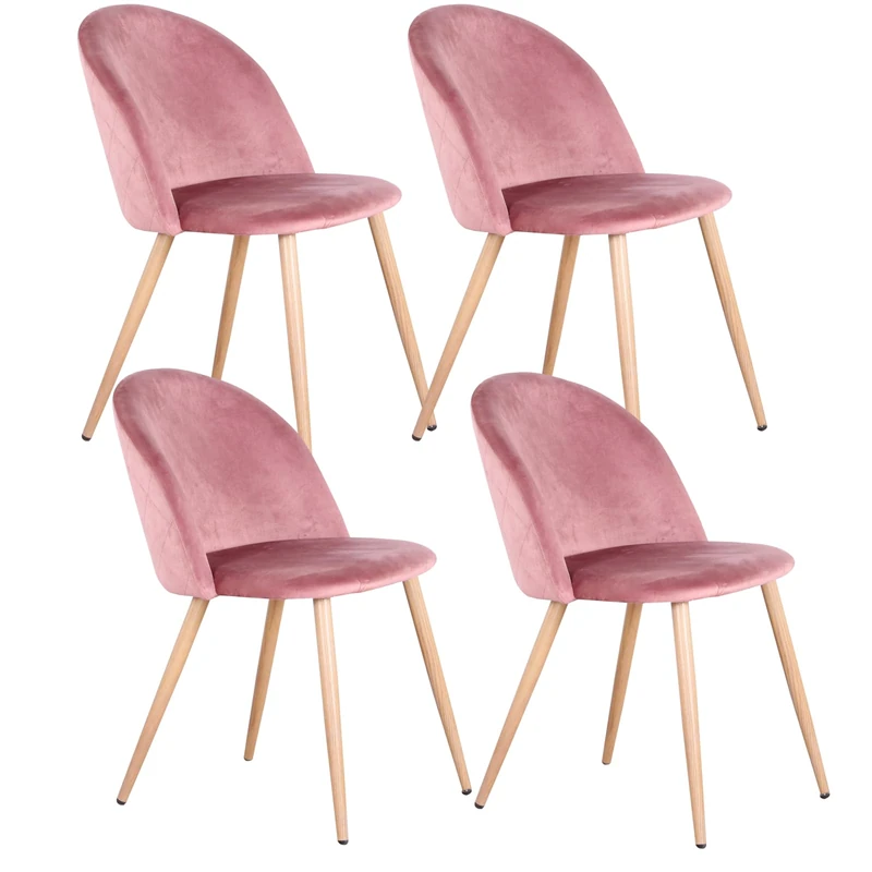 GrandCA HOME Set of 4 Dining Room Chairs, Set of 4 Velvet Dining Room Chairs with Wood Effect Iron Legs, Versatile for Office, Cafe, Kitchen, Living Room, Bedroom (Pink, 4) - Image 1