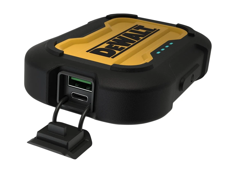 DeWALT Double Quick charge Port Powerbank 10,000mAh Supplied with a Kevlar® supplied with Reinforced Type C to USB Cable