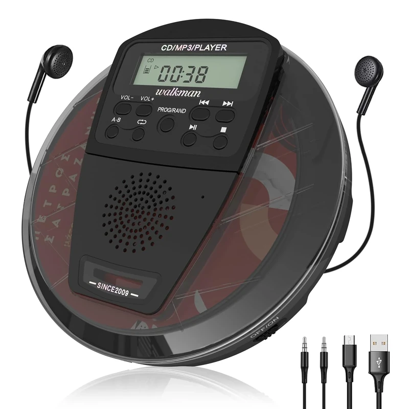 Portable CD Player, CD Player with Speakers, with Bluetooth Stereo Speakers and LCD Display for Car/Travel (Auxiliary Output), Christmas Gifts (Black)