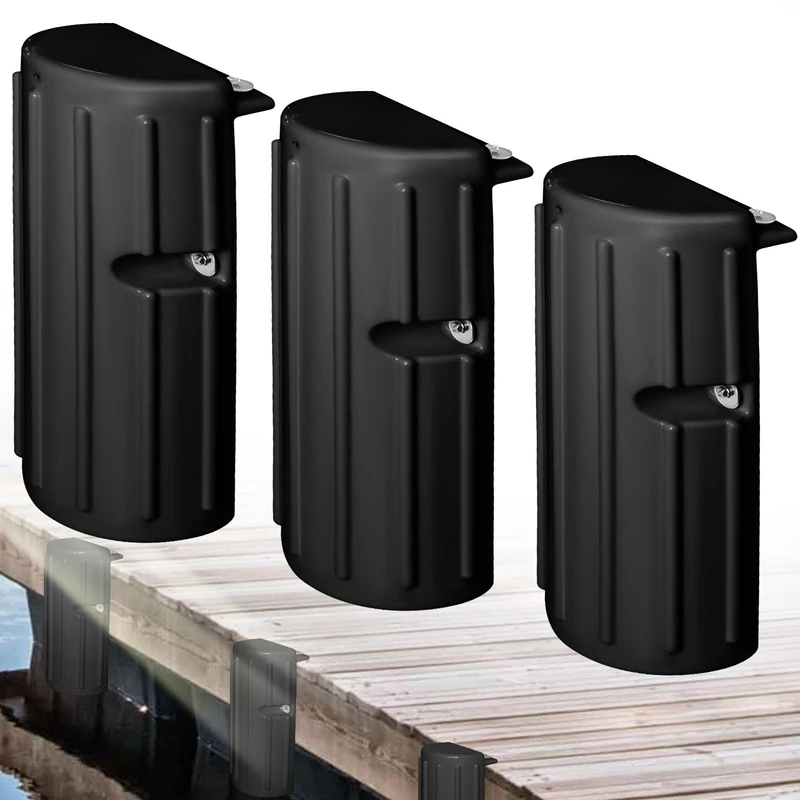 Dock Bumper Fender,Boat Dock Bumpers for Edge or Side,Marine Fender Guard,Vertical Protection,Durable Construction,Includes Mounting Hardware,3 Pack-Black