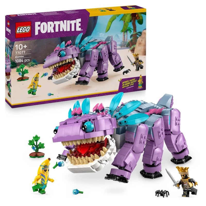 LEGO Fortnite Klombo Toy - Play & Display Dino Figure with Oro and Island Peely Minifigures, plus Accessories - Gamer Gift for 10+ Year Old Boys, Girls & Fans - 77077