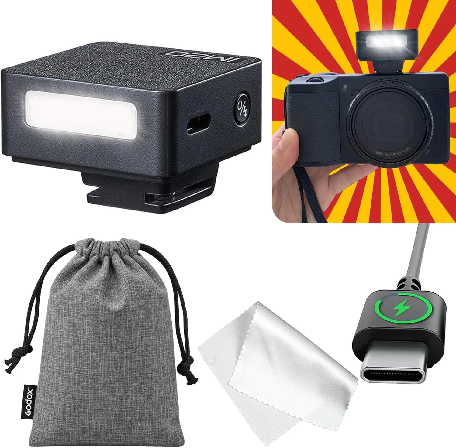 Godox iM20 Mini Flash, Fully Manual Camera Speedlite, 5 Output Levels, 440 Full-Power Flashes, USB-C Charging, Compatible with Ricoh GR III, Ricoh GR III X, Canon Sony Nikon Pentax Panasonic Olympus