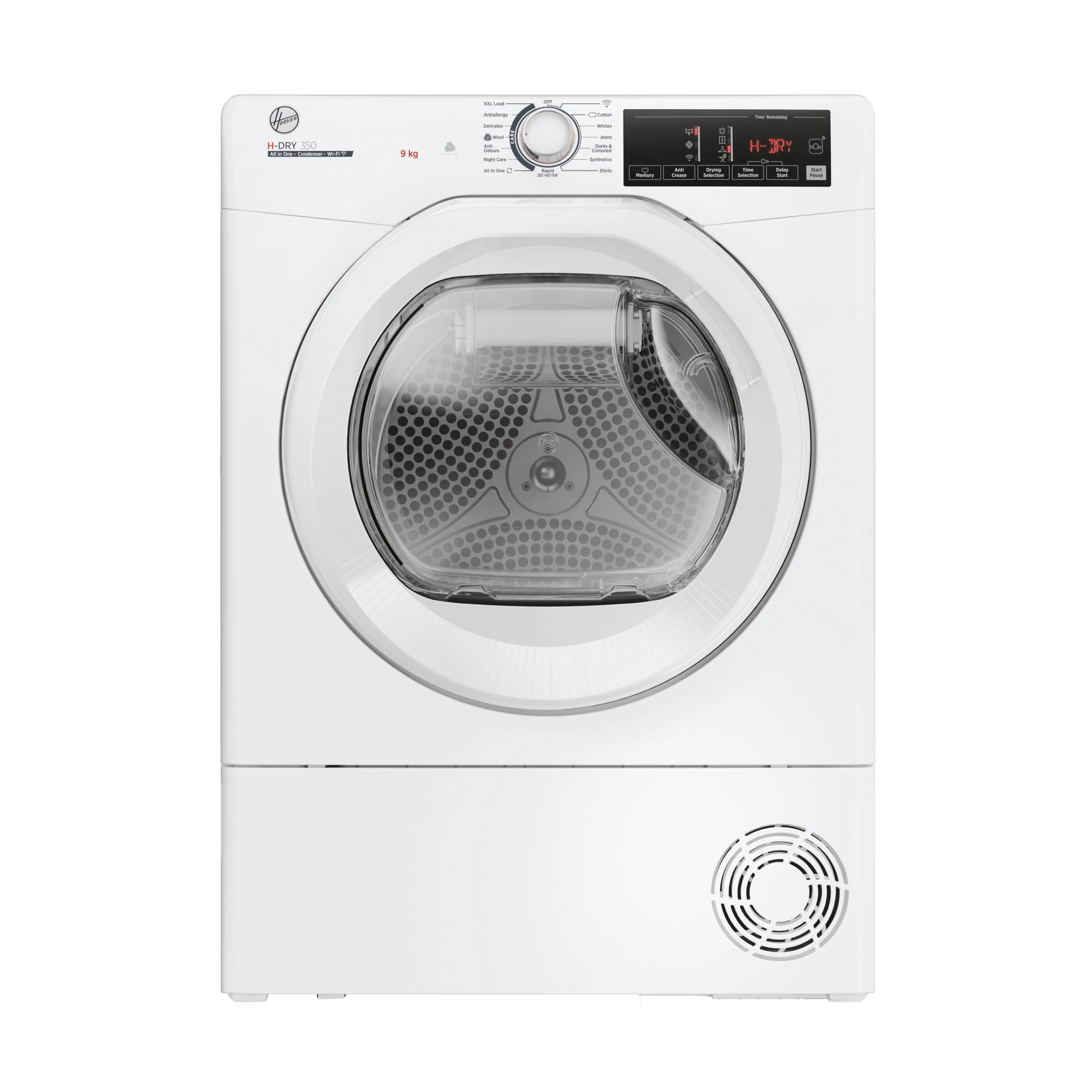 Hoover H-DRY 350 HREC9TE 9KG Condenser Freestanding Aquavision Tumble Dryer with Inside Water Container - B Energy Rating - Digital Display - Start Delay - 14 Programmes - H 850 x W 600 x D 595 (MM)