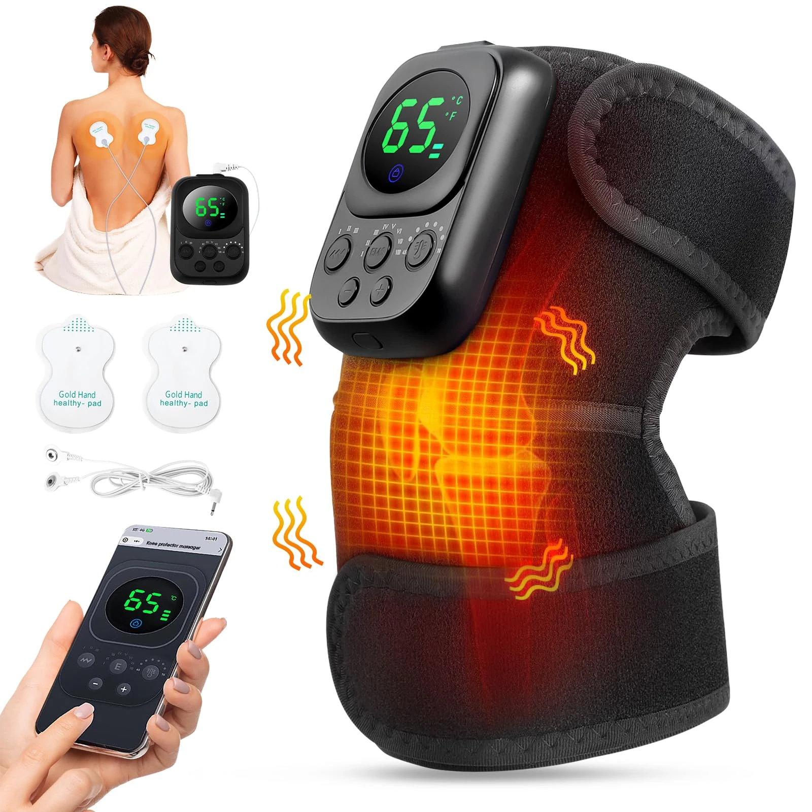 Knee Massager, 3 in 1 Update Cordless Heated Knee Support Wrap with Vibration & EMS Treatment, Rechargeable Heating Massager Wrap for Joint Pain Relief, Heating Vibration Massage for Arthritis