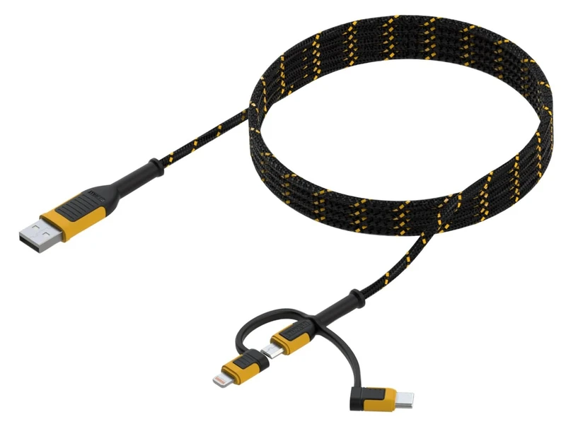DeWALT 3-in-1 Combination Charging Cable 1.8 meters (6ft) USB A to USB C, Lightning® or USB-Micro Reinforced with Kevlar® to Withstand Repeated Bending and Flexing For Longer Life Span - Image 1