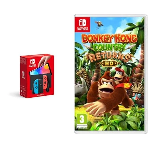 Nintendo Switch (OLED Model) - Neon Blue/Neon Red & Donkey Kong Country Returns HD