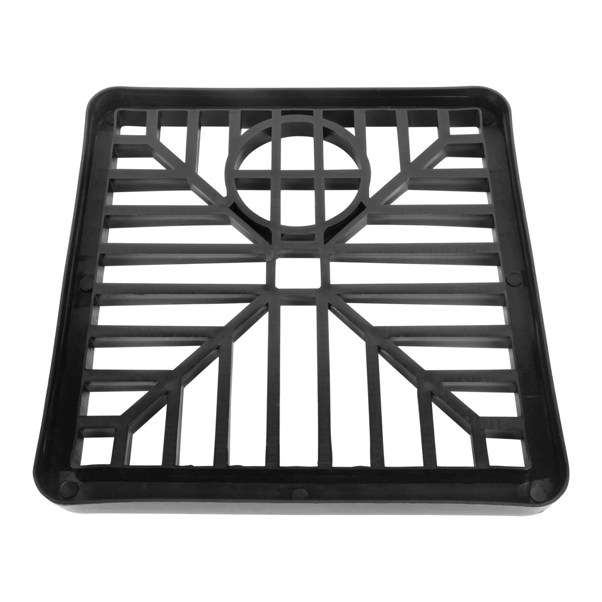 6" Black Plastic Drain Cover Square Gulley Grid - 6" x 6" Outdoor Drainage Channel, Heavy Duty PVC Grid, Drain Hoppers, Clearing Debris, Square Design, Rounded Corners