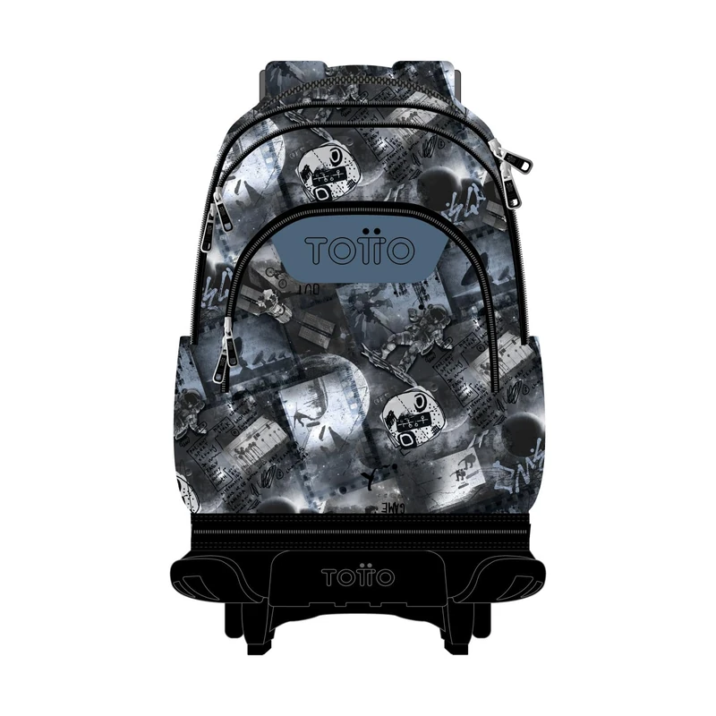 TOTTO - School Backpack with Removable Wheels, Chalk Model, Capacity 26 L, Backpack PC 15.4", Bottle Pocket, Telescopic Handle, Ergonomic Back and S-Straps, Film Print