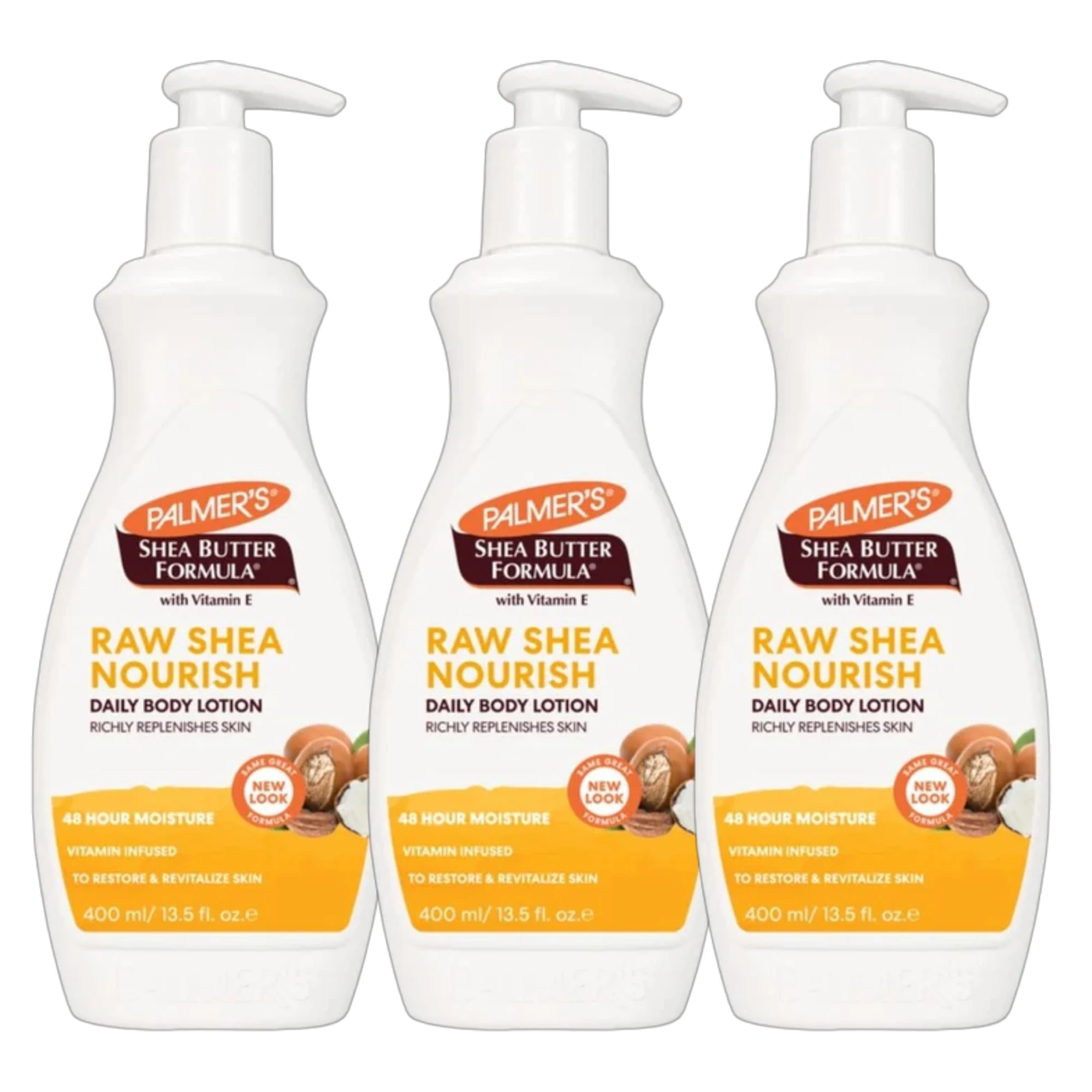 Palmer's Shea Butter Formula Raw Shea Nourish Daily Body Lotion, Richly Replenishes Skin, 48-Hour Moisture with Vitamin E, Pump Bottles 400ml, Pack of 3 | Click 'Customise Now' for Bulk Buy Options