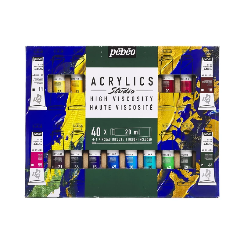 PEBEO Pébéo Studio Acrylic Paint Set, Complementary Colours, 40 x 20 ml + Brush