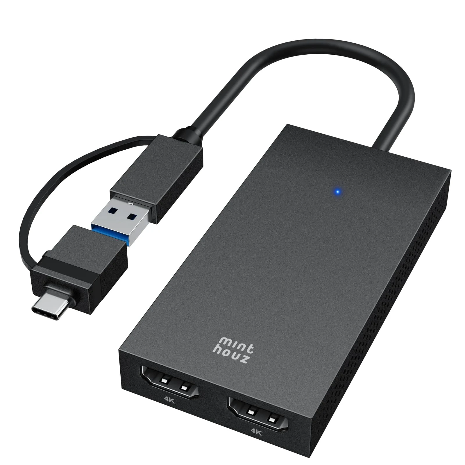 Minthouz USB C to Dual HDMI Adapter, DisplayLink Dual 4K@60Hz HDMI Splitter for Dual Monitors, USB 3.1/USB C to HDMI Adapter for Dell HP Surface Lenovo, Support Windows and M1/M2/M3/M4 MacBook