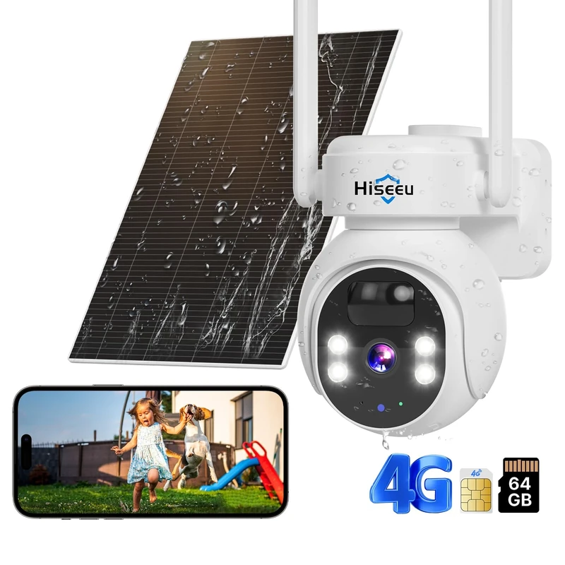 Hiseeu 4G LTE Cellular Security Camera Outdoor Wireless,2K Super HD No WiFi Security Camera with SIM Card & SD64GB,PIR Motion Sensor,Color Night Vision, 2 Way Talk,IP66