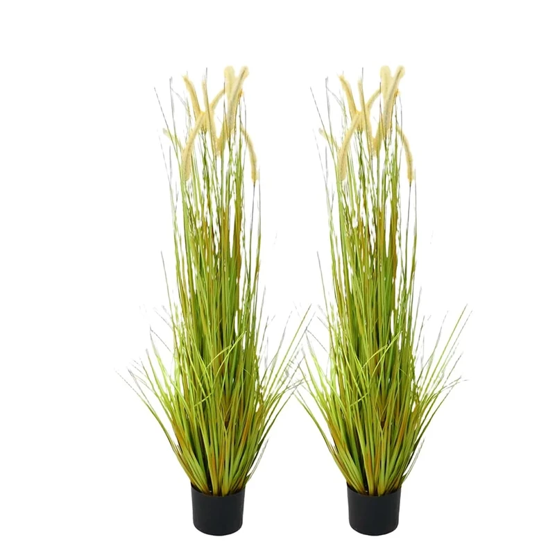 Zstar Pack of 2 Artificial Pampas Grass in Pot, 120 cm Large Realistic Foxtail Grass, Pampas Grass Plants, Large Artificial Grass, Green Plant for Room, Office Decoration