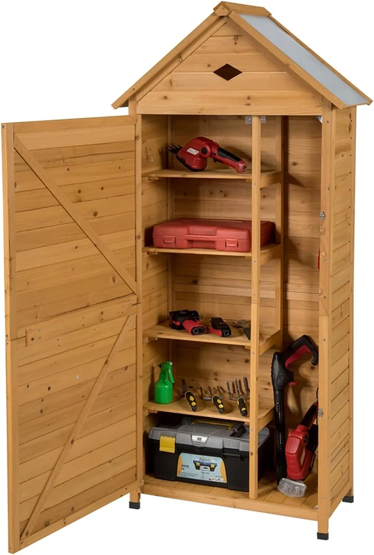 FANTASK 177 x 80 x 45 cm Wooden Garden Shed Tool Cabinet Garden Tool Shed Weatherproof Garden Shed Tool Cabinet Wooden Shed with Gable Roof