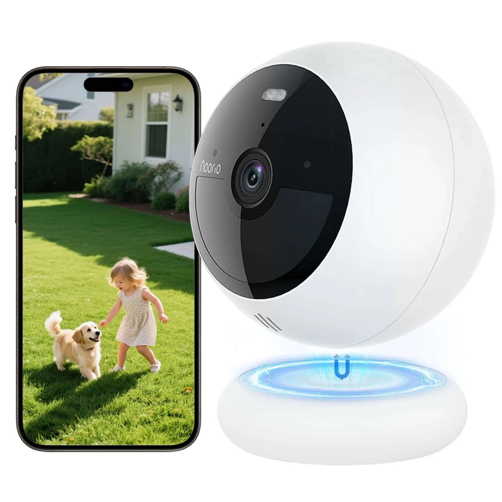 Noorio 2K QHD Wireless Outdoor Security Camera, HDR Video, Built-in 16GB No Fee Storage, AI Human Alerts, IP66 All-Weather Protection, Colour Night Vision, Works with Alexa