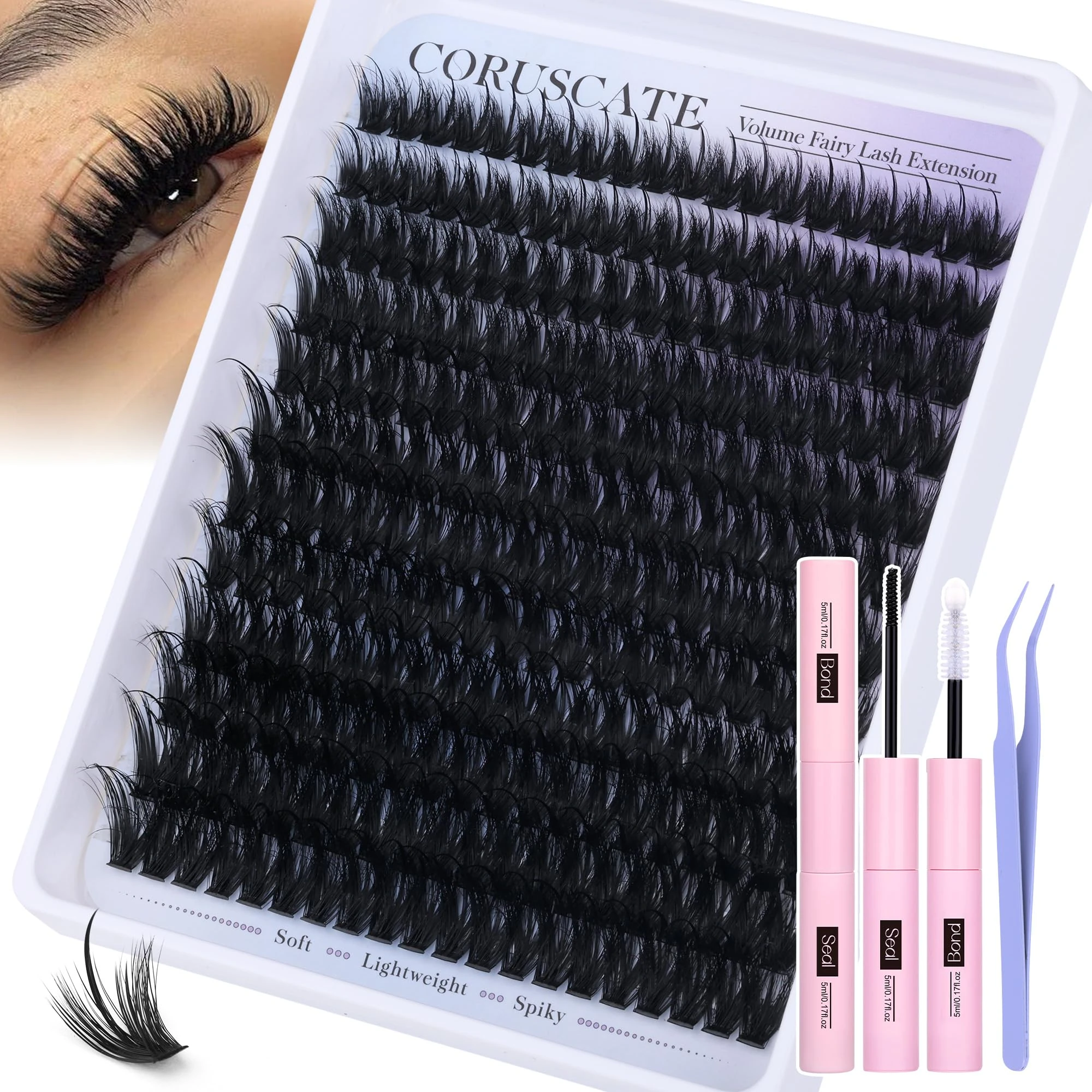 Fluffy Cluster Lashes Kit with Spikes Eyelash Clusters Fairy DIY Eyelashes Individual Kit 10-16mm Volume Lashes Individual Cluster Thick Mega Lash Clusters Glue by CORUSCATE