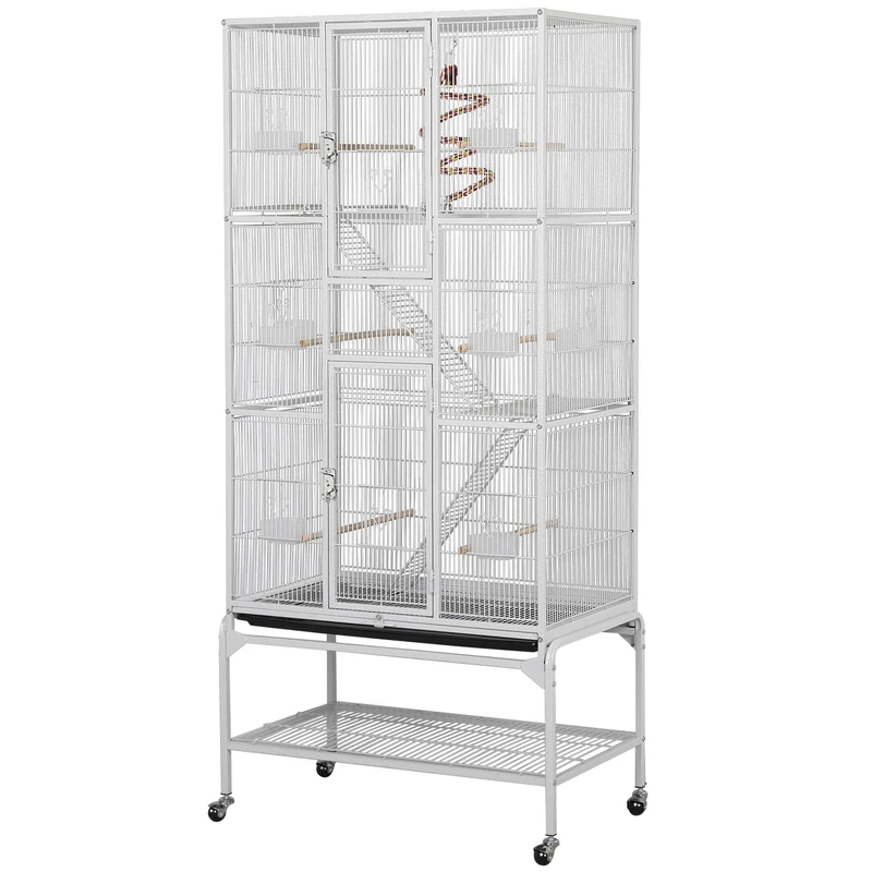 Yaheetech Large African Grey Parrot Bird Cage for Budgies/Conures/Parakeets with Detachable Stand, White