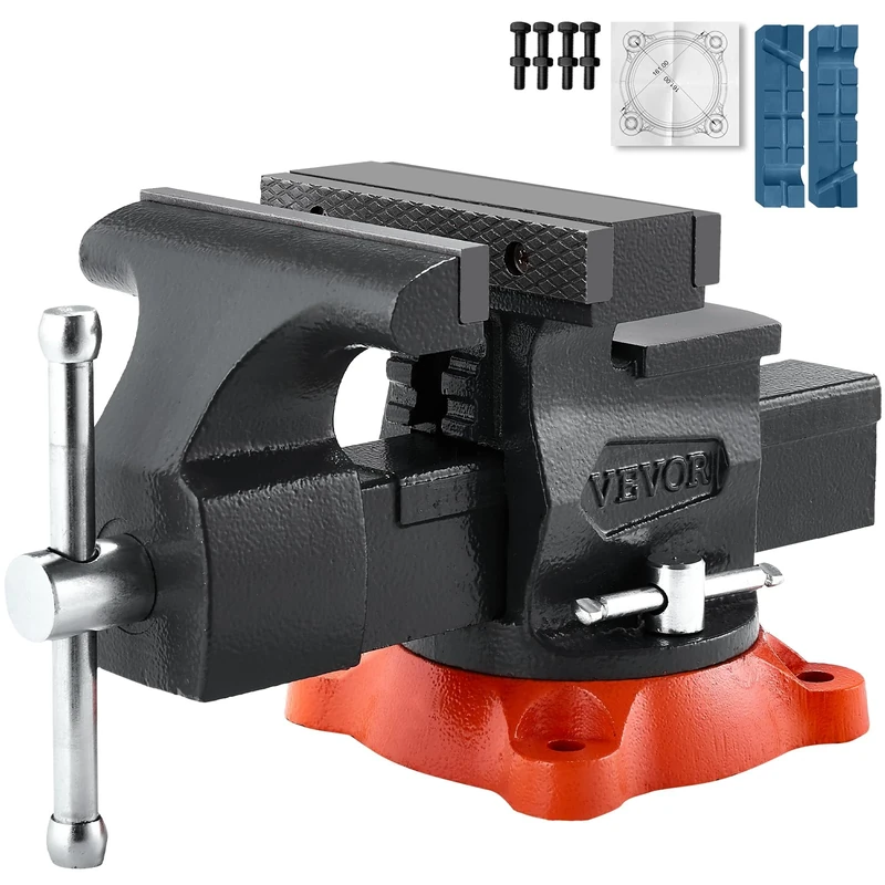 VEVOR Bench Vise, 5.5" Jaw Width, 5.5" Max Jaw Opening Multipurpose Vise with 360° Swivel Locking Base, 2.8" Throat Depth, Heavy Duty Ductile Iron Workbench Vise, Two-Way Jaws for Clamping Round Pipes