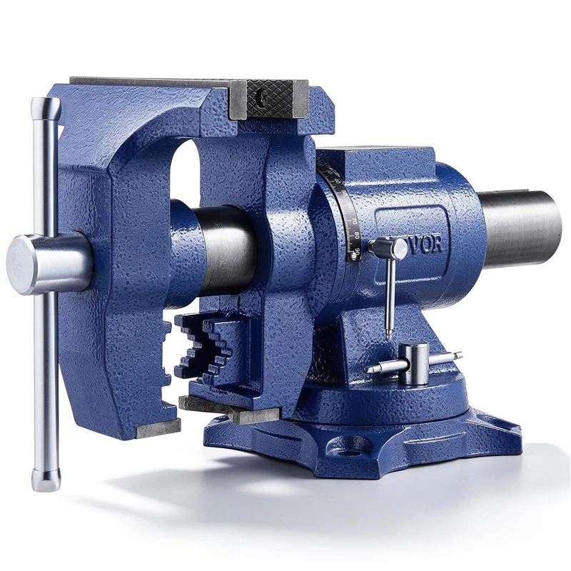 VEVOR Heavy Duty Bench Vise,6-1/2" Jaw Width,5" Max Jaw Opening Multi-Purpose Ductile Iron Bench Vise with Anvil,360° Swivel Base Head, 3" Throat, 5620 lbs Clamp Force, for Pipe Repairing Metalworking