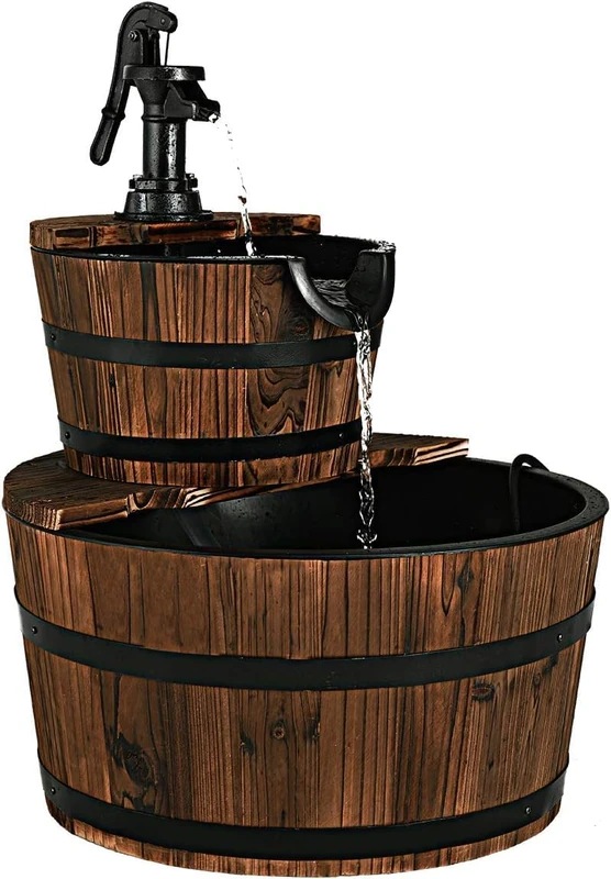 FANTASK Wooden Garden Fountain with Water Pump Diameter 44.5 cm