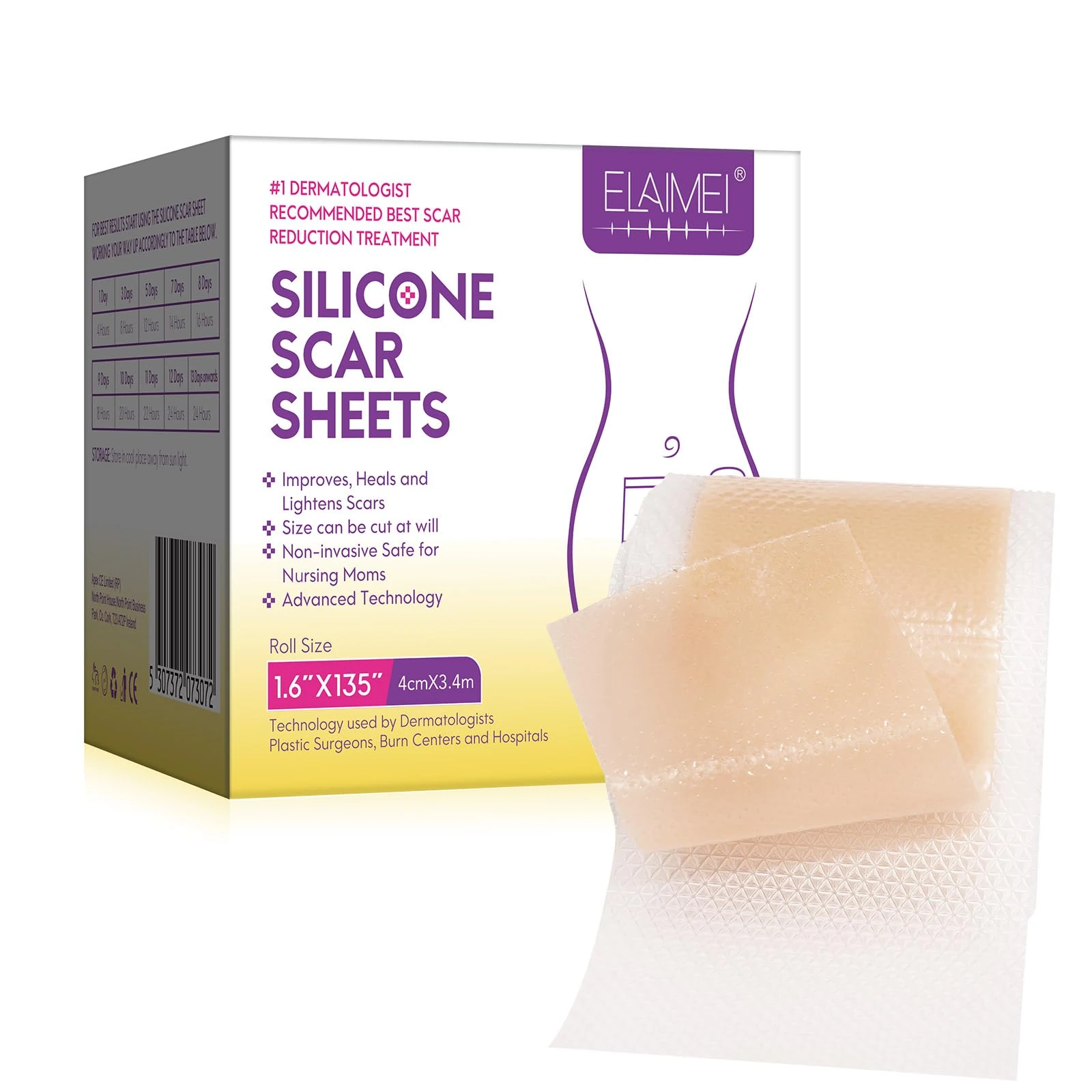 Silicone Scar Sheets, Silicone Scar Tape, Scar Tape Roll Medical Silicone Easy-Tear Gel Tape Roll, Scar Removal Sheets Works on Old & New Scars (1.6” x 135”Roll-3.45M Tape Roll)