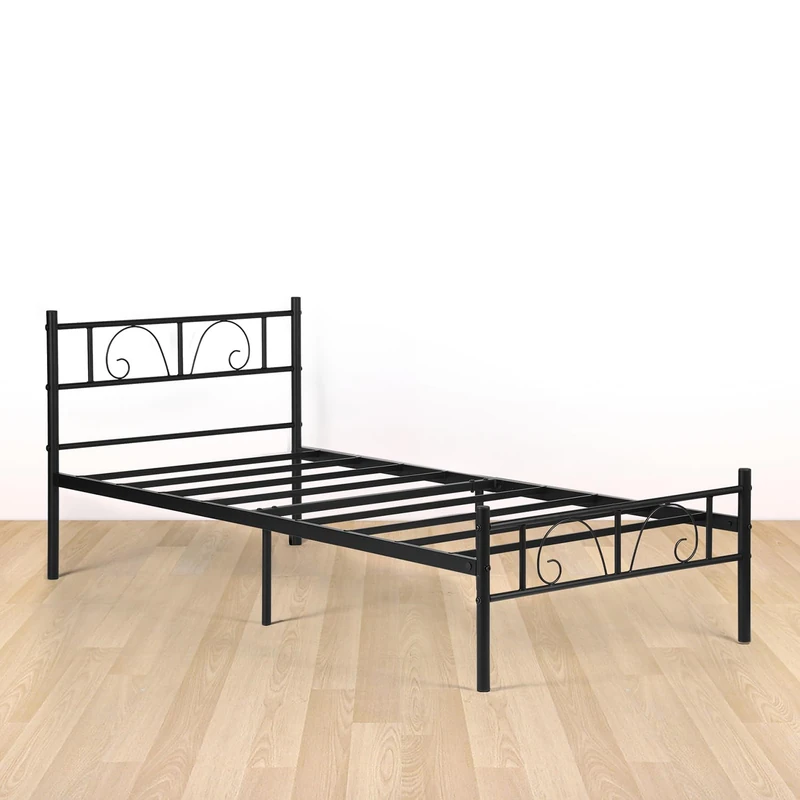3ft Metal Single Bed Frame - Sturdy Platform Bed Base with Crochet-Style Headboard and Footboard, Underbed Storage, Suitable for Teens and Adults, Black