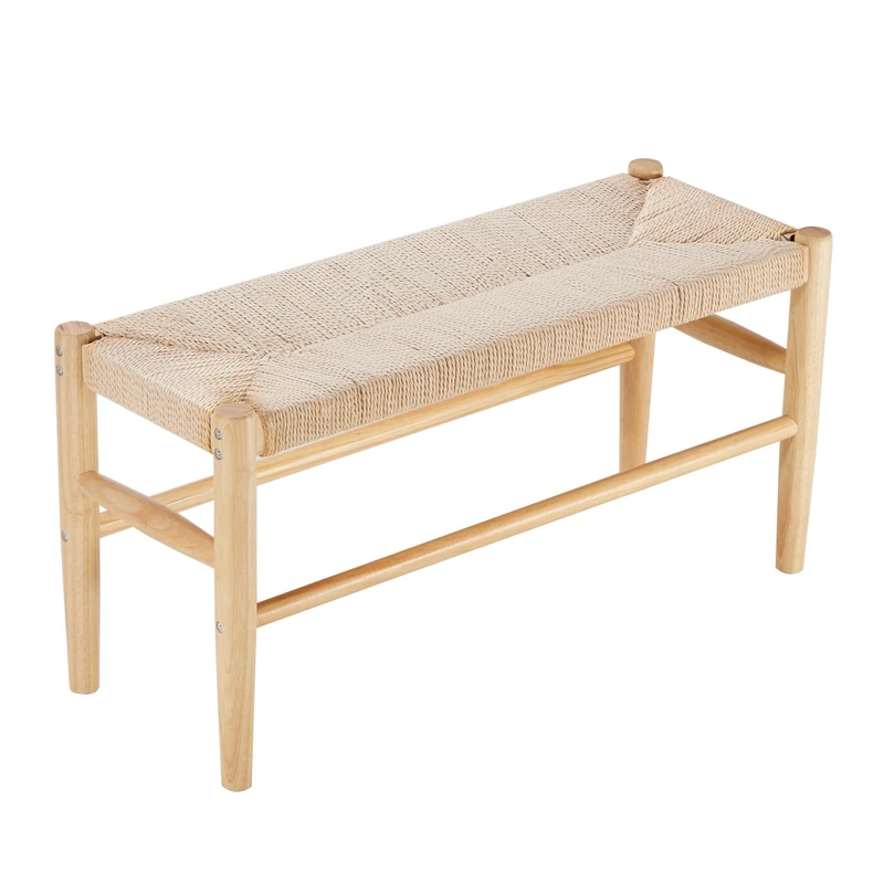 VEVOR Rattan 31.5" Wooden Bench with Oak Wood Legs, Bedroom End of Bed Boho Style, for Living Room and Kitchen