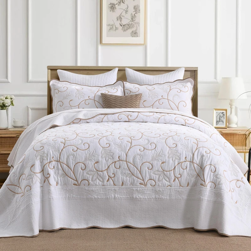 FineStichery 100% Cotton Oversized Bedspread Quilt Coverlet Set, 120"x120"