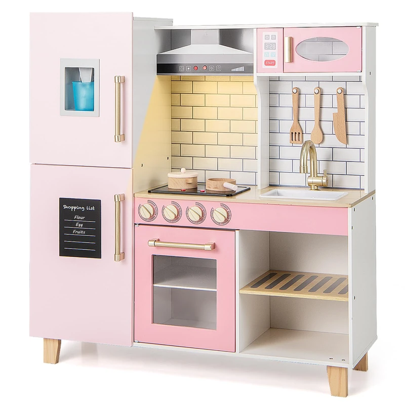 GYMAX Kids Play Kitchen, Children Toy Kitchen (Pink)