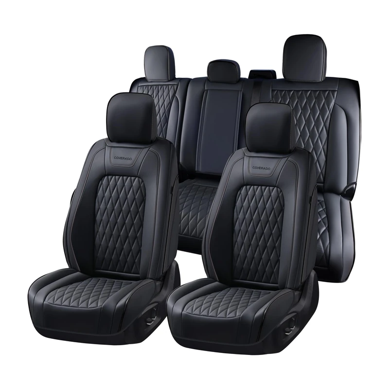 Coverado Leather Seat Covers Full Set Fit for Ford F150 F250 F350 F450, Waterproof Ford F150 Truck Seat Covers Fit for 2015-2025 F150 and 2017-2025 F250 F350 F450 (Black)