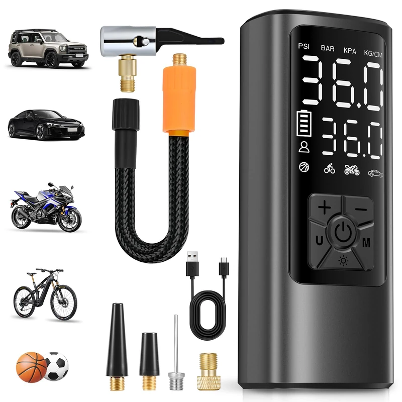 HOVVIDA Tyre Inflator Portable Air Compressor, Cordless Car Tyre Inflator 150 PSI (10.3 Bar), Fast Inflation, Auto Shut-Off, 5200 mAh, LED, Air Pump for Car, Motorcycle, Bike, Ball - Image 1