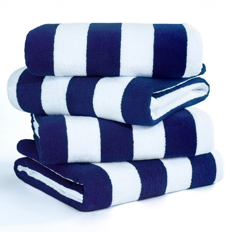 American Soft Linen Cabana Striped Beach Towels, 30x60 inch 4 Piece Oversize Pool Towels, Quick Drying Sand Free Swim Towels, Navy Blue