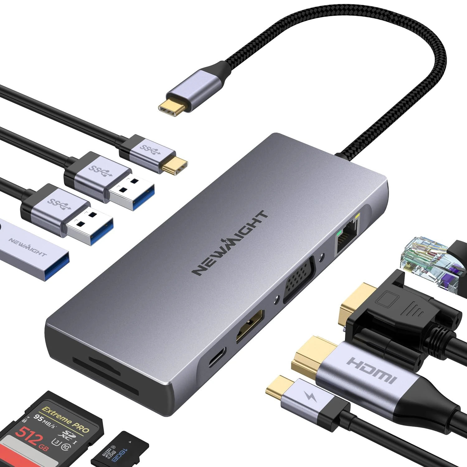 USB C Docking Station, Newmight 10 in 1 USB C Hub Multiport Adapter with 4K@30Hz, 1 Gbps Ethernet, VGA, 3 USB3.0, USB-C3.0 Data, 100W PD, SD/TF for Dell, HP, MacBook Pro Air, iPhone 15/16 Series etc
