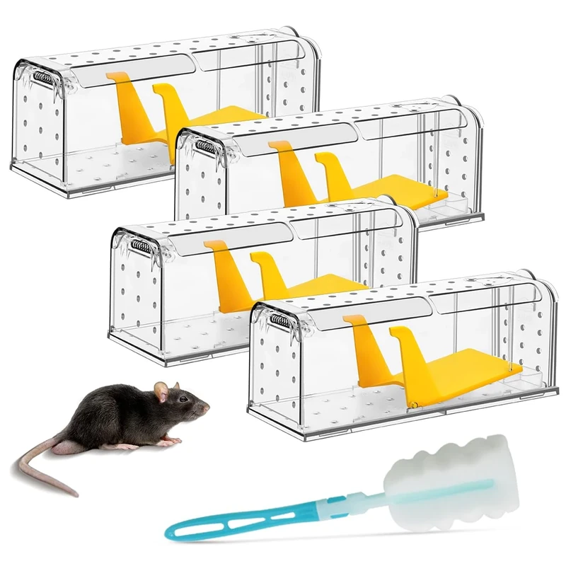 KENNEAS Humane Mouse Traps & Mice Traps Washable Reusable Live Catch and Release Mice, Mouse, Field Mouse & Rodent Catchers for Indoors Outdoors, Pets and Children Friendly (4 Pack)