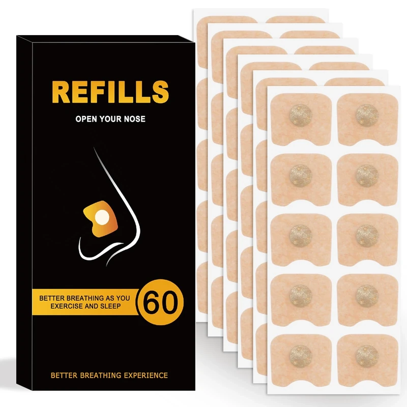 60 PCS Magnetic Nose Strip, Breathing Nasal Strips Refill Pack, Anti-Snoring Sleep Nasal Strips, Nose Magnets Anti-Snoring Aid for for Men & Women at Home, Travel, Hotel, Business Trip and Car