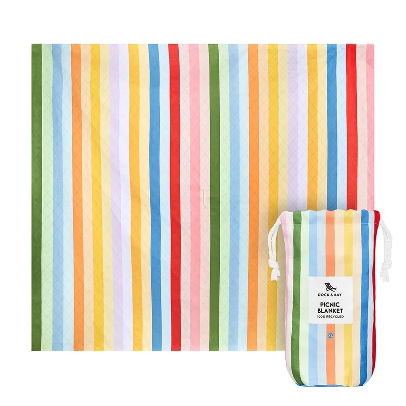Dock & Bay Picnic Blanket - Quick Dry & Water Resistant - 100% Recycled Materials - Large (66x66) - Candy Stripes