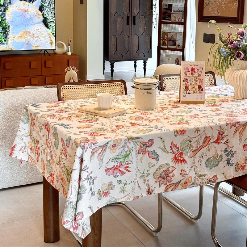 ZIWUROAD Rectangle Tablecloth, Linen Textured Wrinkle Free Waterproof Table Cloth, Flowers and Birds Fabric Table Cover for Outdoor, Farmhouse, Dining, Kitchen - Spring/Summer, 60 x 120 Inch