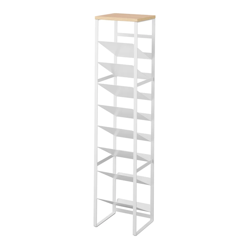 YAMAZAKI 1491 Tower 8-Tier Bottle Rack with Wooden Shelf, White, Steel/Wood/Silicone, Minimalist, 19.3 x 20 x 88.5 cm - Image 1