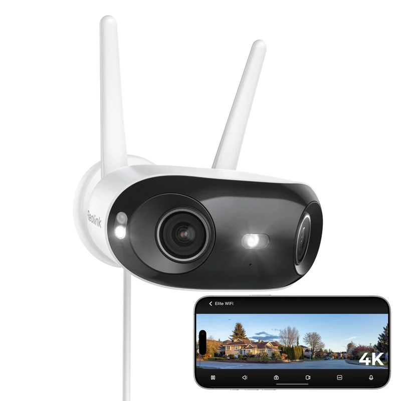Reolink Elite WiFi, Plug-in security camera, Dual-band WiFi 6, Two-way audio, IP67 waterproof, 4K 8MP high-definition.