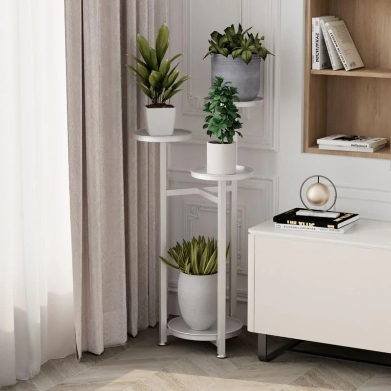 Zstar Metal Plant Stand, Flower Pot Stand, Multi-Tier Plant Shelf, Flower Shelf, Plant Stairs for Room Corner, Living Room, Balcony, Patio, Yard, White, 80 cm