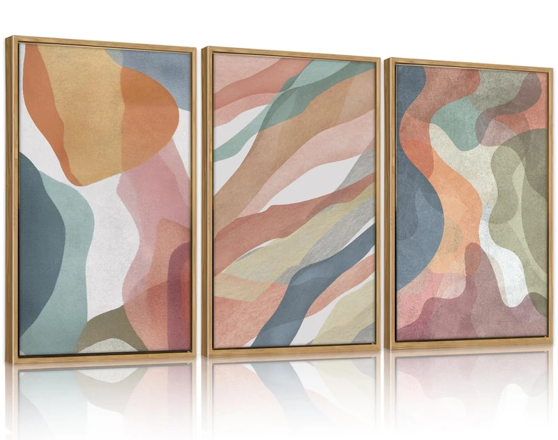 CHDITB Abstract Watercolor Framed Canvas Wall Art Paintings(24"x36"), 3 Panels Colorful Red Green Yellow Blue White Artwork Printings, Large Modern Above Couch Art Decor for Bedroom Living Room Office