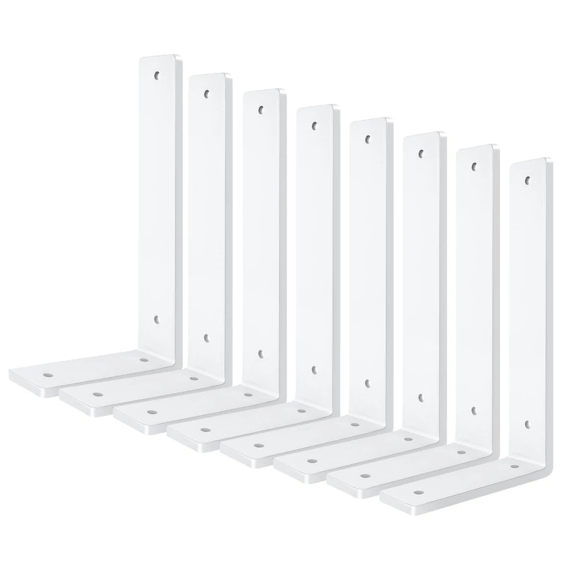 White Heavy Duty Shelf Brackets 6 Inch (8 Pack), Rustic L Floating Shelf Brackets, Wall Shelf Bracket for DIY Decorative with Mounting Hardware